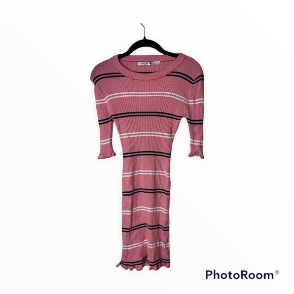 English Factory Pink Striped Ribbed Short Sleeve Sweater Dress Size S - Picture 7 of 8